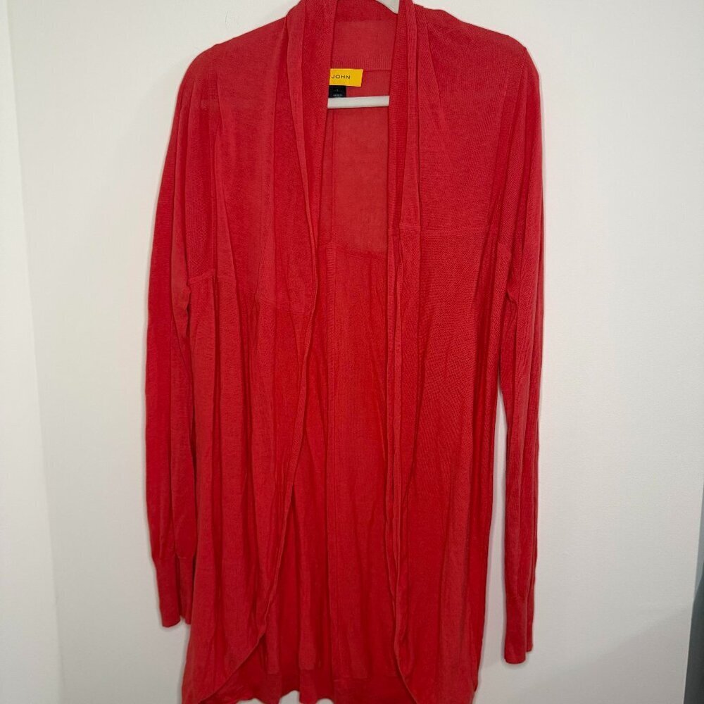 St. John Open Front Cardigan Sweater Linen blend Minimalist Chic - Large